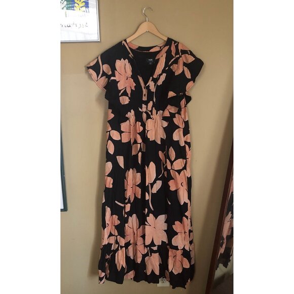Anthropologie Black and Peach Floral Maxi Dress - Picture 4 of 6